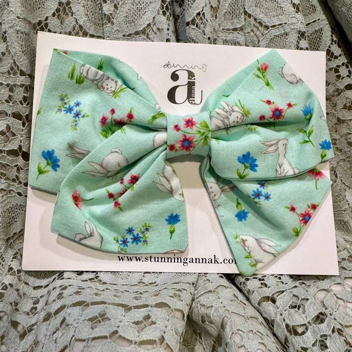 LIMITED EDITION | Easter Hair Bow | Vintage Inspired Spring Bow | Easter Bunny Cotton Bow | Handmade Bow | Easter Hair Tie | Easter Basket for wholesale by Stunning Anna K.