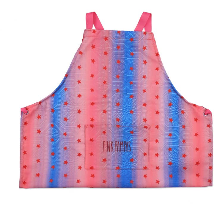 PINK PAMPAS – Engroshandel Forklæde – KØKKENFORKLÆDE MED „STARDUST“ BLÅ PRINT1