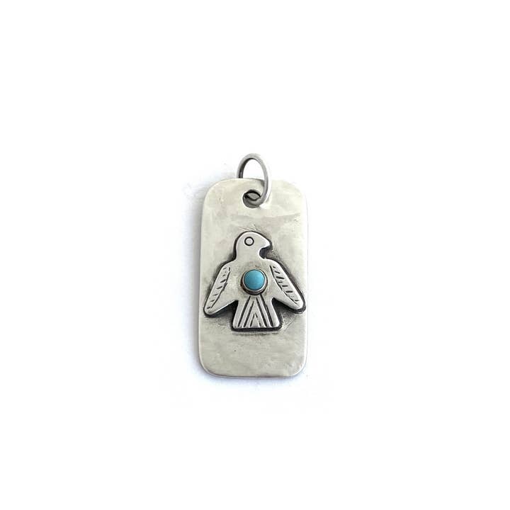 CLP Jewelry - Wholesale Individual Charm/Pendant - Thunderbird Dog Tag Charm with Turquoise