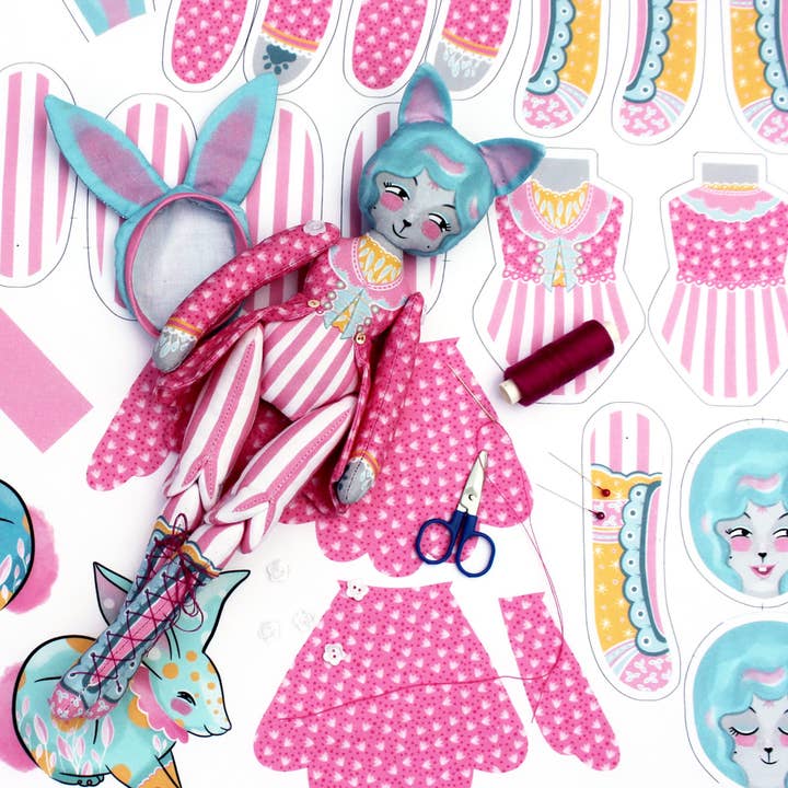 Miss Ella - Wholesale DIY craft kit - DIY Dolly Kit - Mewky the Circus Ringmaster Cat Bunny Doll