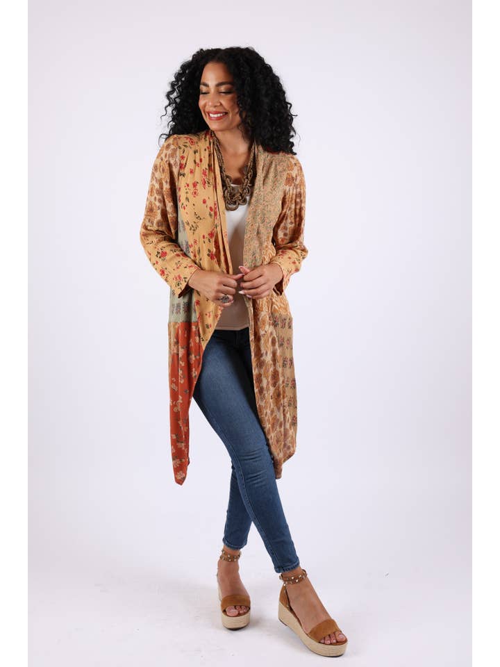 Sacred Threads - Wholesale Cardigan - Women's - Rustic Patchwork Open Front Cardigan (Amber Hue Line)5