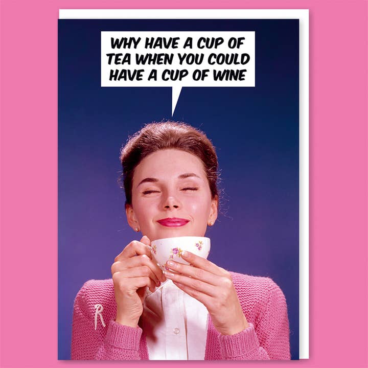 Cup of wine Greeting Card for wholesale by Dean Morris Cards