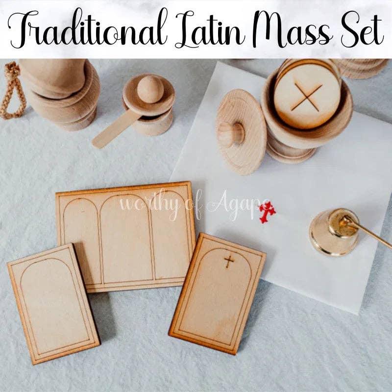 worthy of Agape - Wholesale Building Set - Kids - Natural Wood Traditional Latin Mass Set4