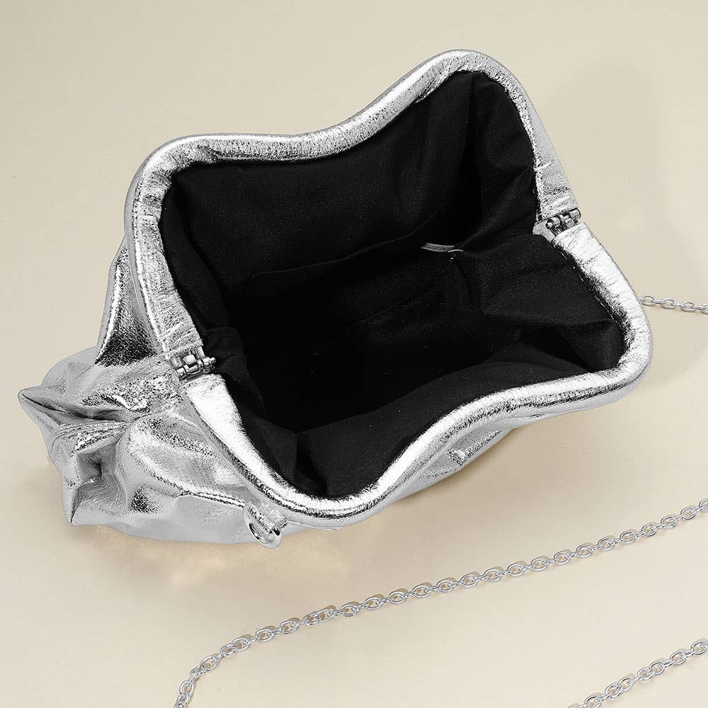 Sensibling Corp. - Wholesale Clutch Bag - Women's - Metallic Pleated Frame Clutch Evening Bag / Crossbody Bag4