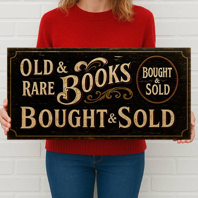 Cartel de Metal de Librería Vintage de Compra y Venta de Libros Antiguos y Raros para venta al por mayor de The British Metal Signs Company