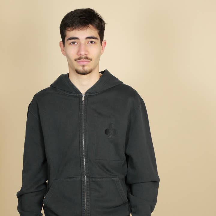 Trefoil Vintage Black Zip Hoodie for wholesale by monsieurbarr