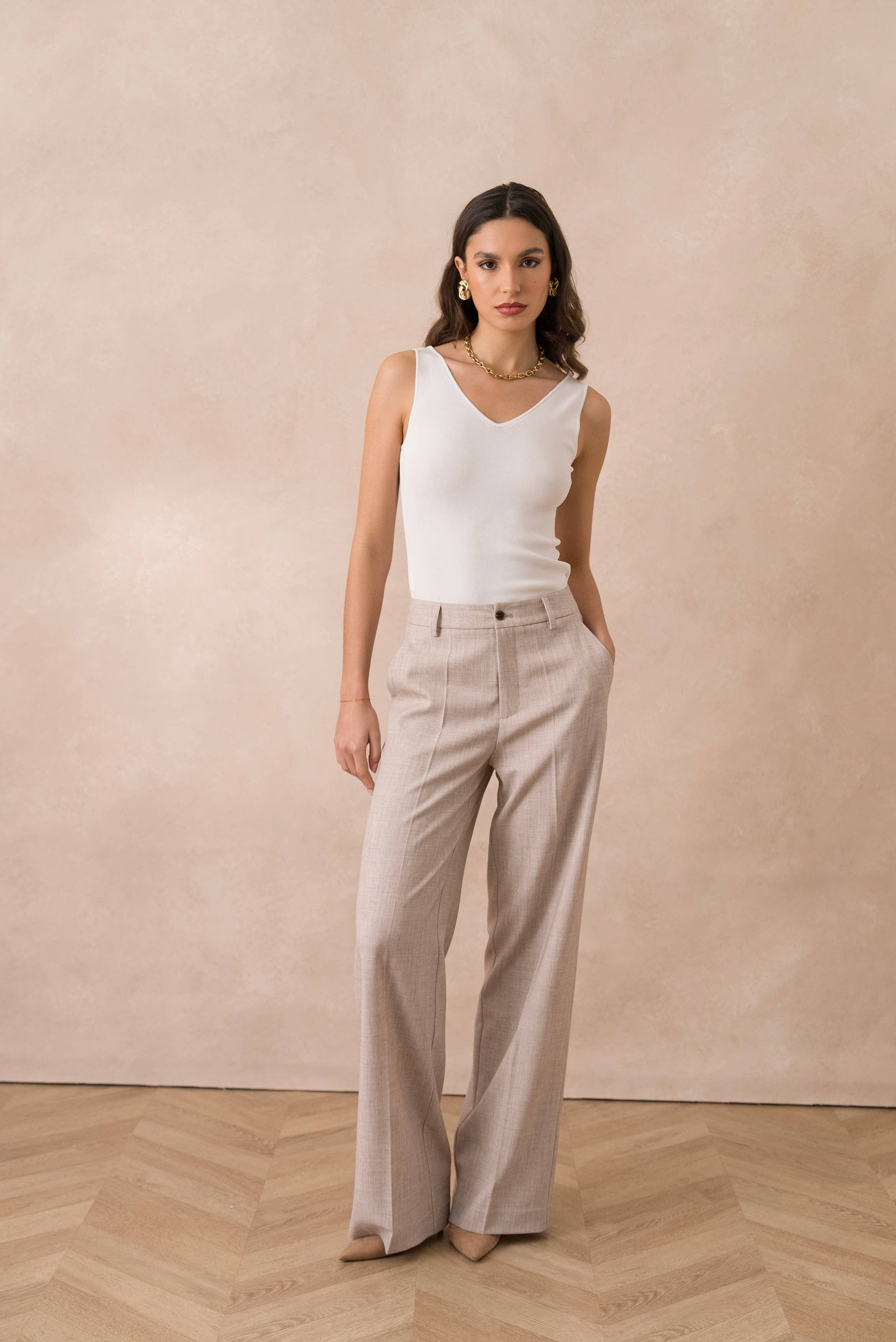 Attentif Paris - Vendita all'ingrosso Pantaloni eleganti - Donna - [Heather] Pantaloni Tailleur a Gamba Larga7