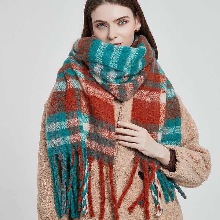 Dipped Shop - Wholesale Scarf - Women's - Tassel Plaid Vintage Scarves DPKS121816