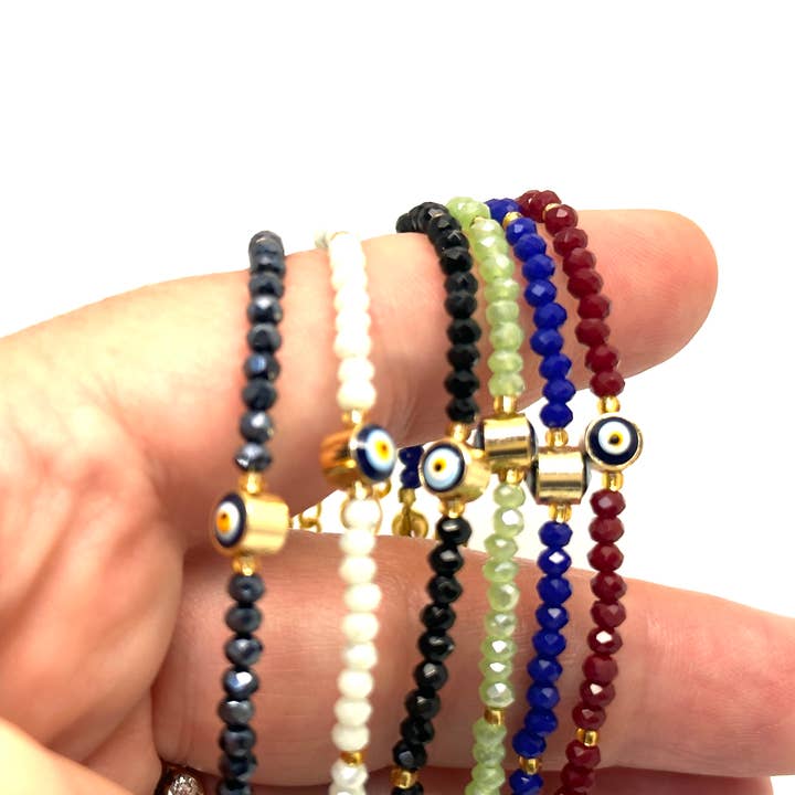 Petite Evil Eye Bracelet with Crystal Beads for wholesale by Floweredsky Designs