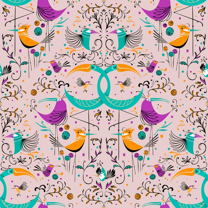 WP182082 GROOVY BIRDS ROSA por atacado de ICH SL