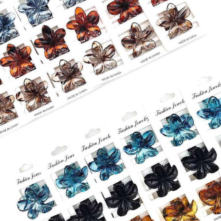12pk Mini Plumeria Flower Hair Jaw Claw Ciip 3 pieces for wholesale by Diacly