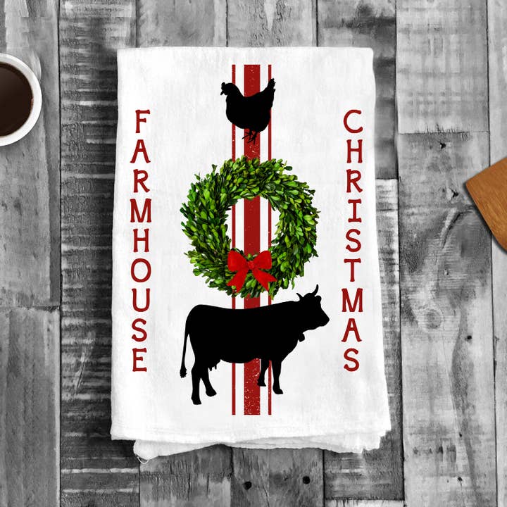 Ferme Couronne de Noël vache de poulet, torchons en coton pour la vente par Avery Lane Gifts