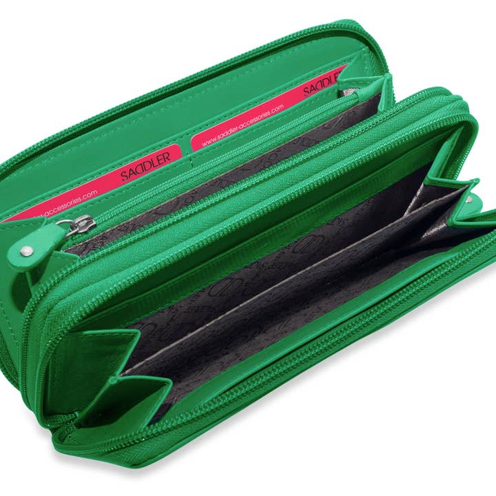SADDLER GABRIELLA Leren Dubbele Rits Portemonnee - 8 Kaartsleuven, Telefoonvak en Muntvak - RFID Beschermd voor wholesale door SADDLER