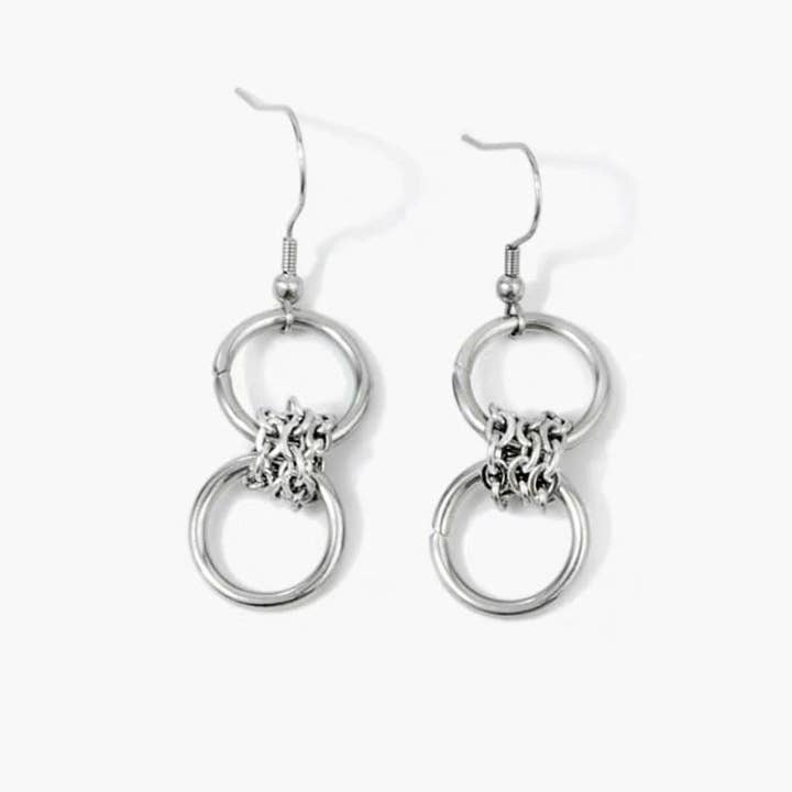 Korean Fashion Steel 10mm Circle Rings Stainless Steel Chain Wrapped Dangle Earrings for wholesale by Haengseongworkshop