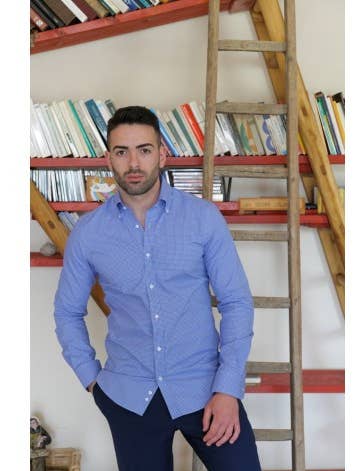 Chemise homme à carreaux bleu clair pour la vente par Joey & John