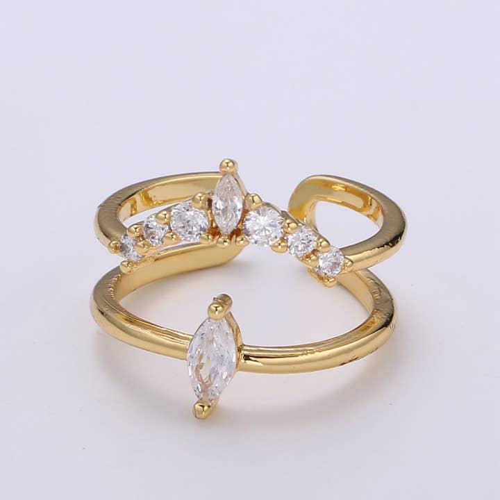Anillo ajustable de doble capa de cristal chapado en oro de 24 quilates - R321 para venta al por mayor de Aim Eternal
