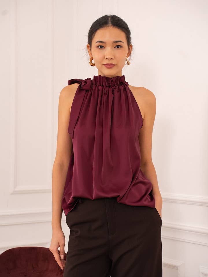 CHOKLATE PARIS - Wholesale Blouse - Women's - Satin Elisabeth top with bow at the collar - CK0809036