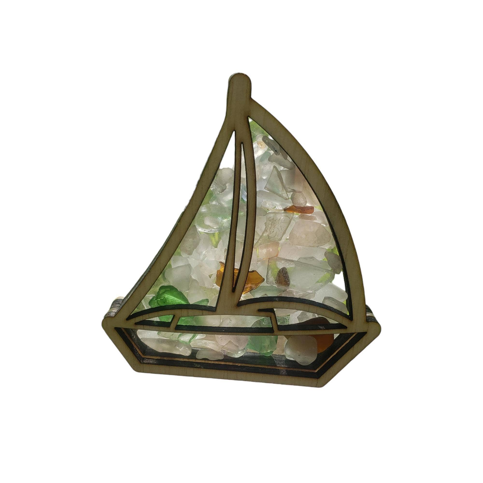 Sea Glass Displays - Wholesale Display Case - Sailboat Sea Glass Shadowbox Display Display 4 Styles7