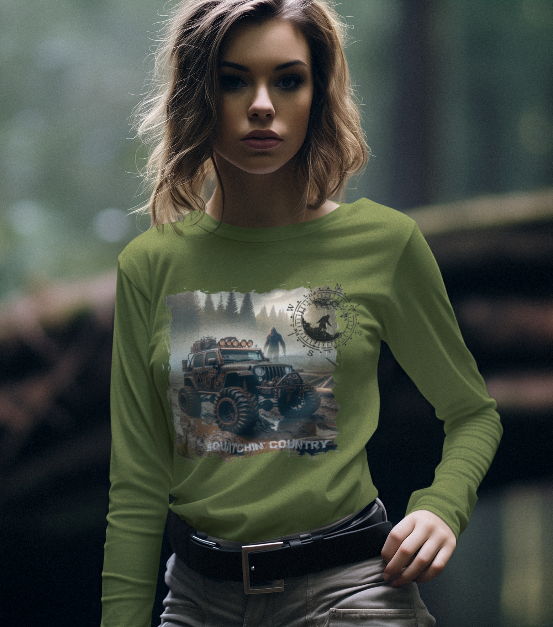 Squatchin’ Country - Wholesale T-Shirt (Graphic) - Men's - Rustic Bigfoot Jeepin Squatchin' Country t-shirt6