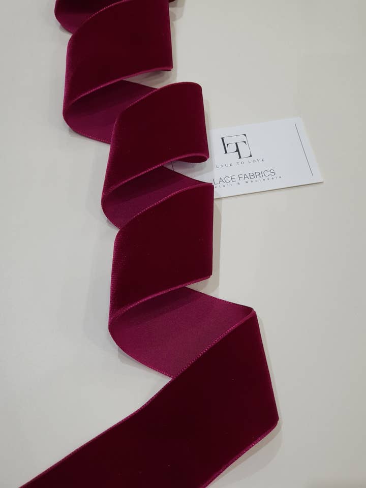 Dark Red Velvet Ribbon by The Yard, ST1004 for wholesale by Lace To Love