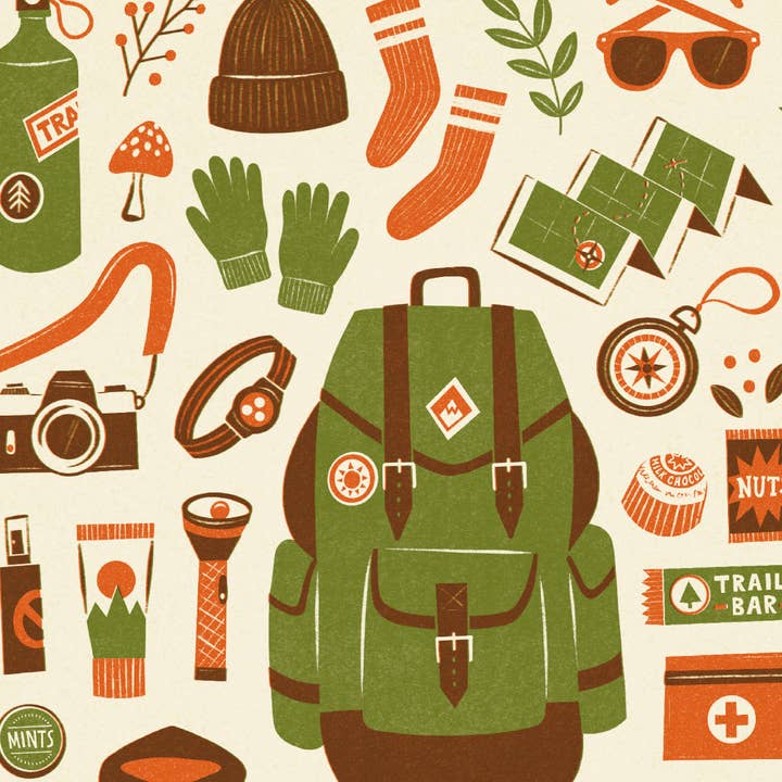 Bird & Co Studio - Wholesale Art print - Hiking Kit Essentials | Retro Adventure Art Print2