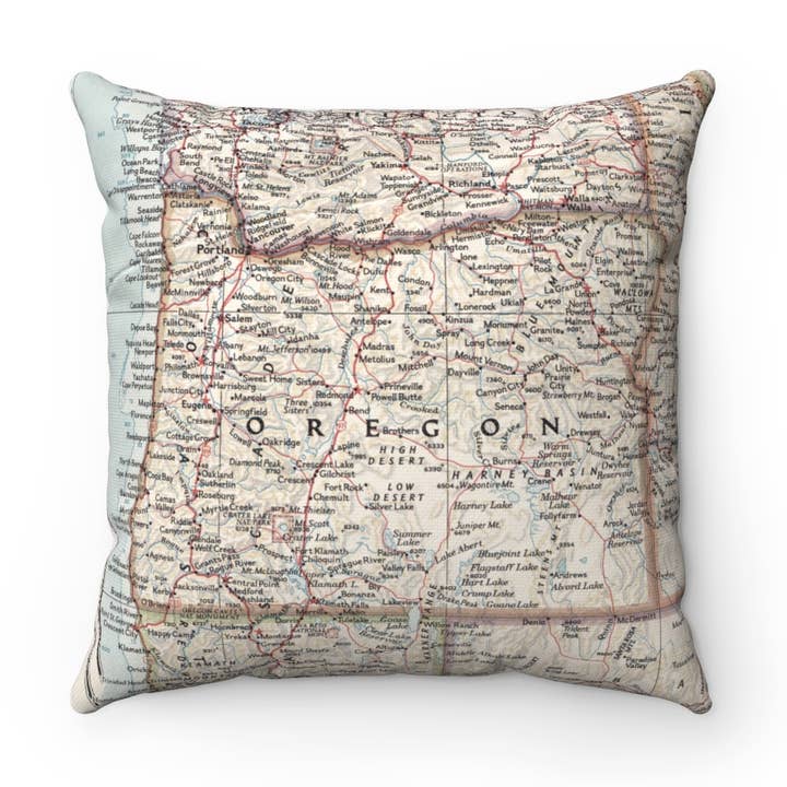 Oregon Map Pillow– 18" Square Throw Pillow for wholesale by Daisy Mae Designs