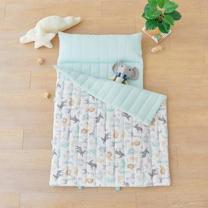 Reversible Safari Zoo Print Modal Portable Nap Mat Blanket | LOA DAISY for wholesale by Loa Daisy
