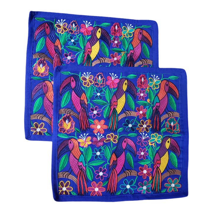 Ensemble de 2 housses de coussin brodées mexicaines, taie d'oreiller décorative, oiseaux, 19 x 19 pouces pour la vente par The Little Pueblo