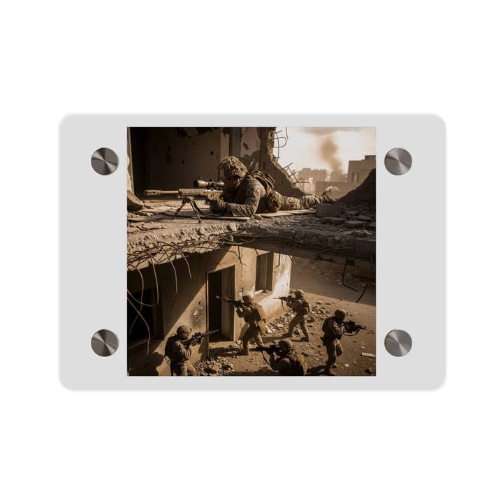 Acrylvægkunstpanel - Marinesnigskytte yder overwatch for indbrudshold for engroshandel hos MIP