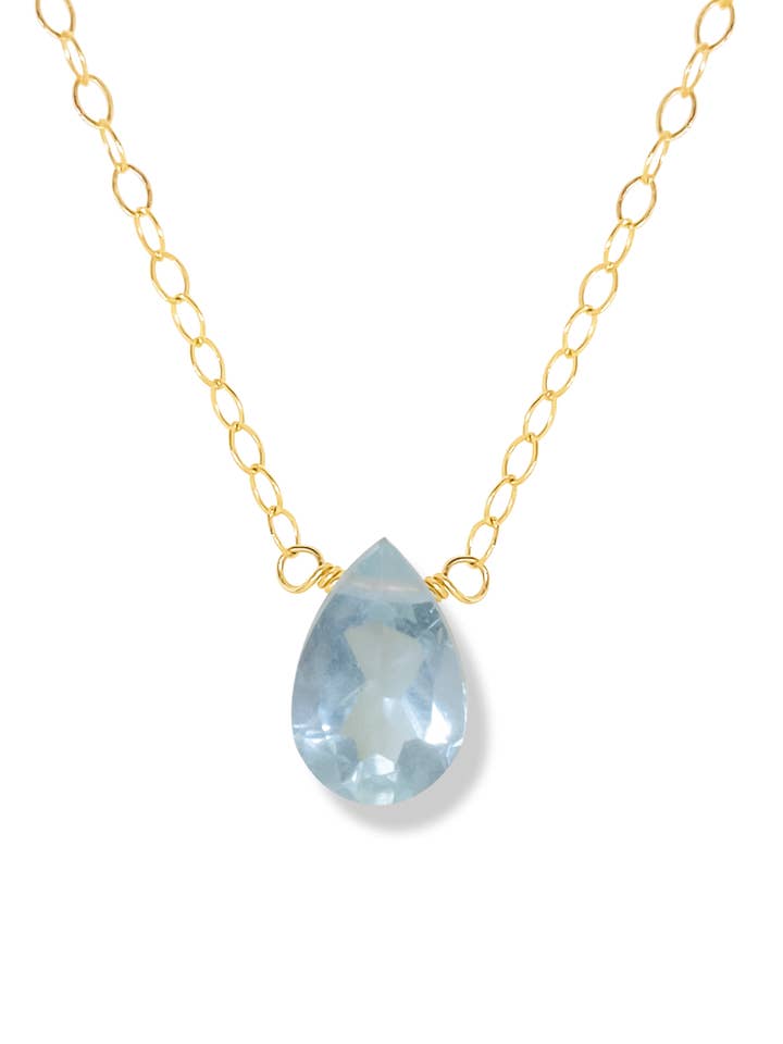 Floating Gem Aquamarine Pear Cut 14K Gold-Filled Necklace for wholesale by Iggi