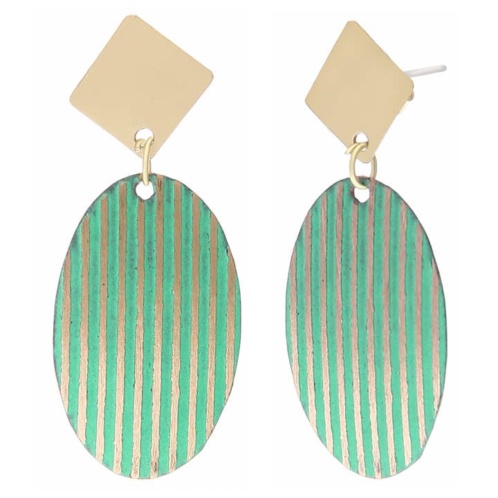Boucles d'oreilles Hema Oval, vertes pour la vente par Daughters of the Ganges