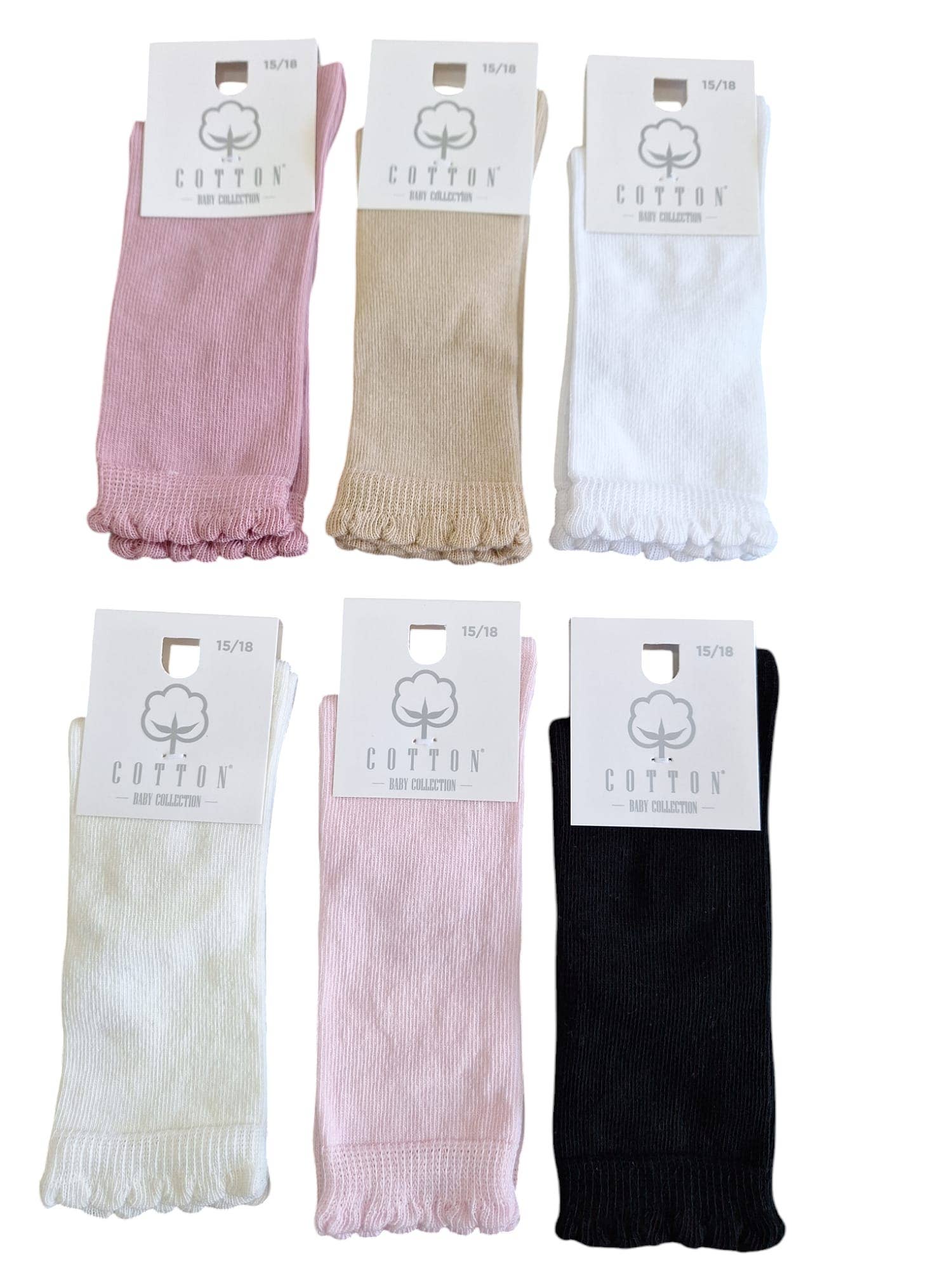 Cotton Socks – Engroshandel Strømper - Børn og baby – MA100 høje sokker med ribkant i perlestrik, 100 % bomuld6