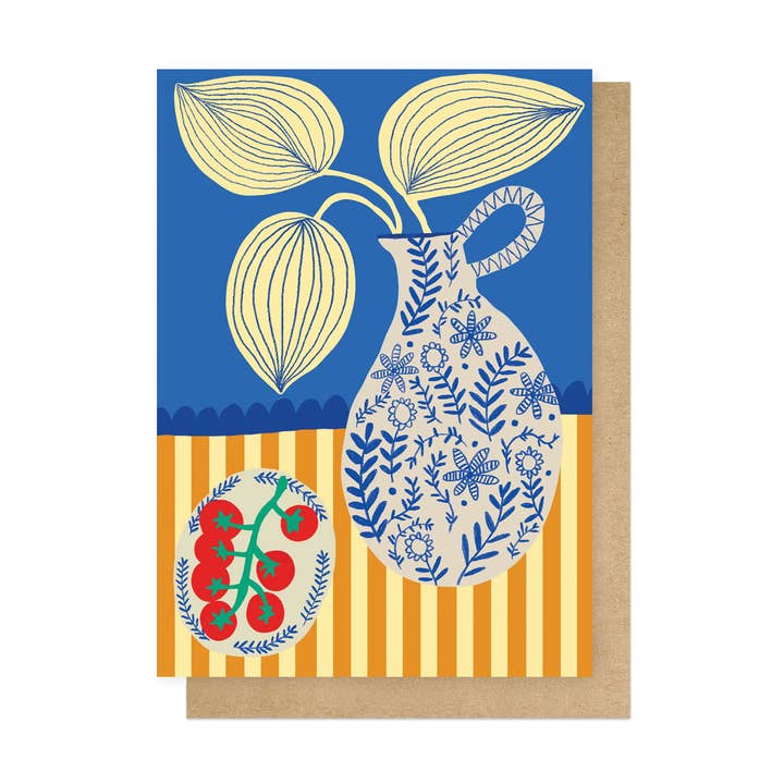 Porcelain and Tomatoes Greetings Card for wholesale by East End Prints - Greetings Cards & Postcards