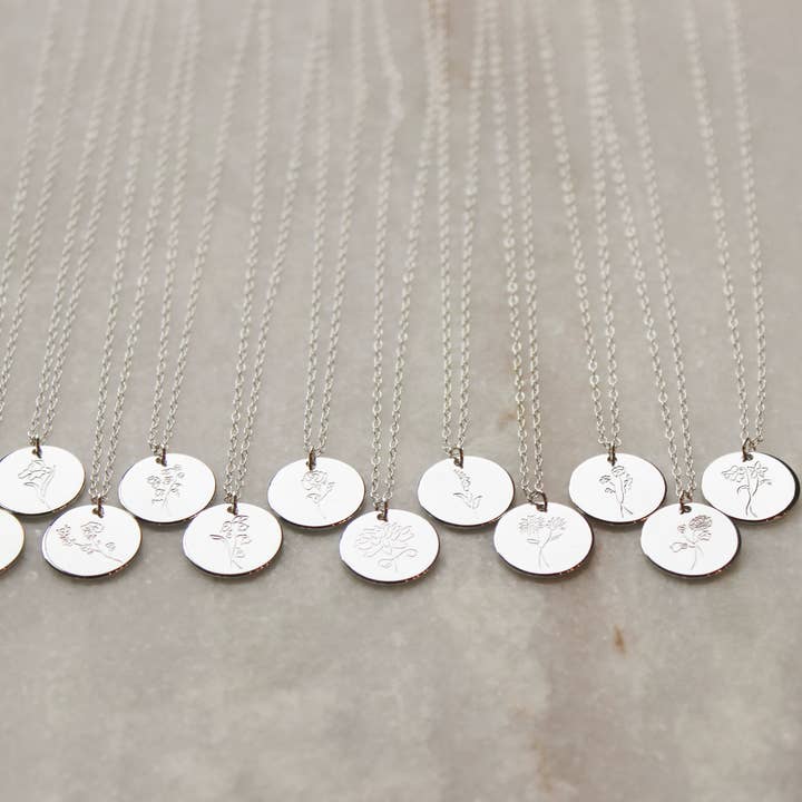 Ny stil sølv fødsel blomst halskæde, fødsel blomst smykker for engroshandel hos Laalee Jewelry