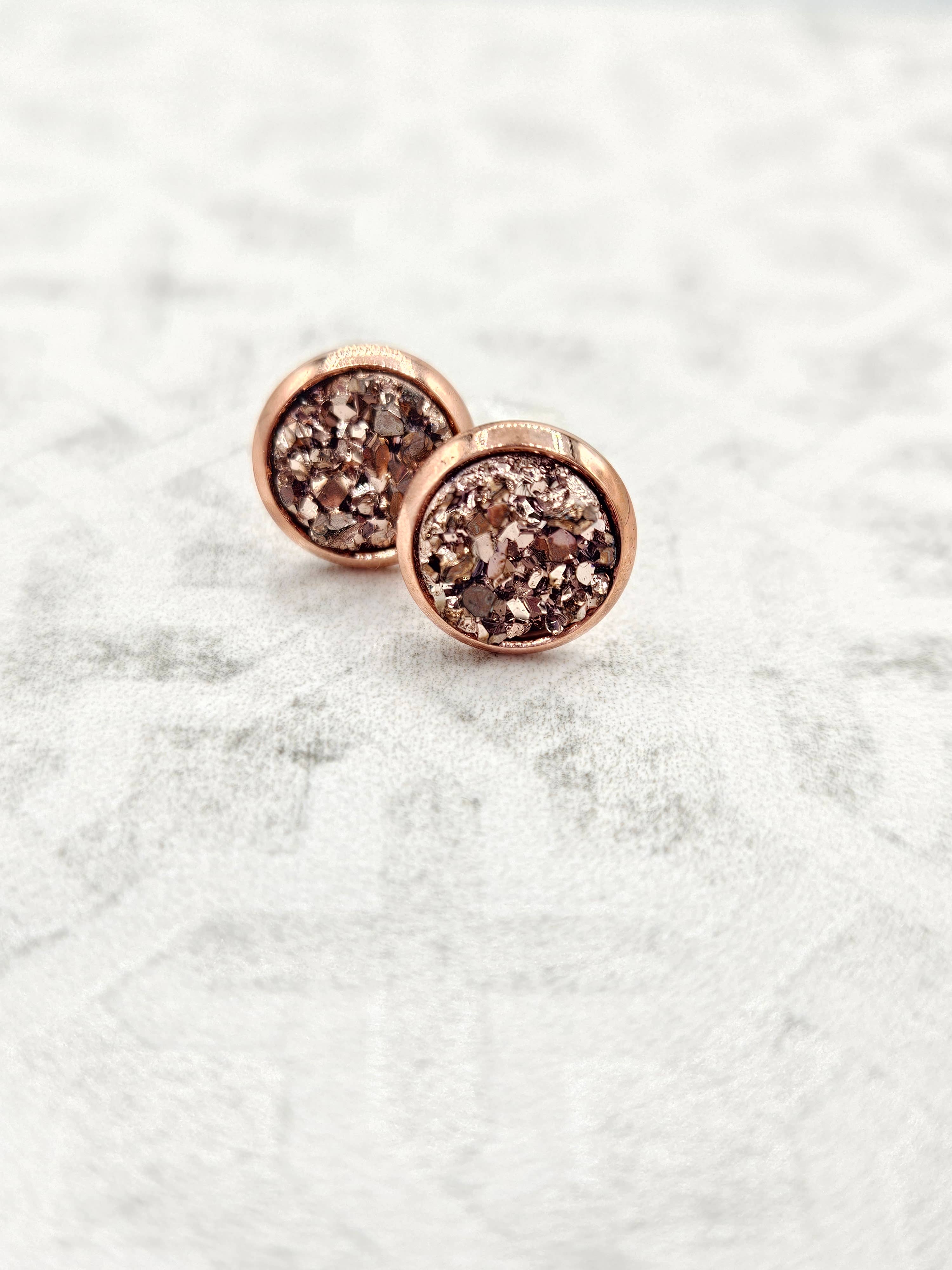 Druzy Stud Earrings (Handmade 8mm) - Rose Gold for wholesale on Faire