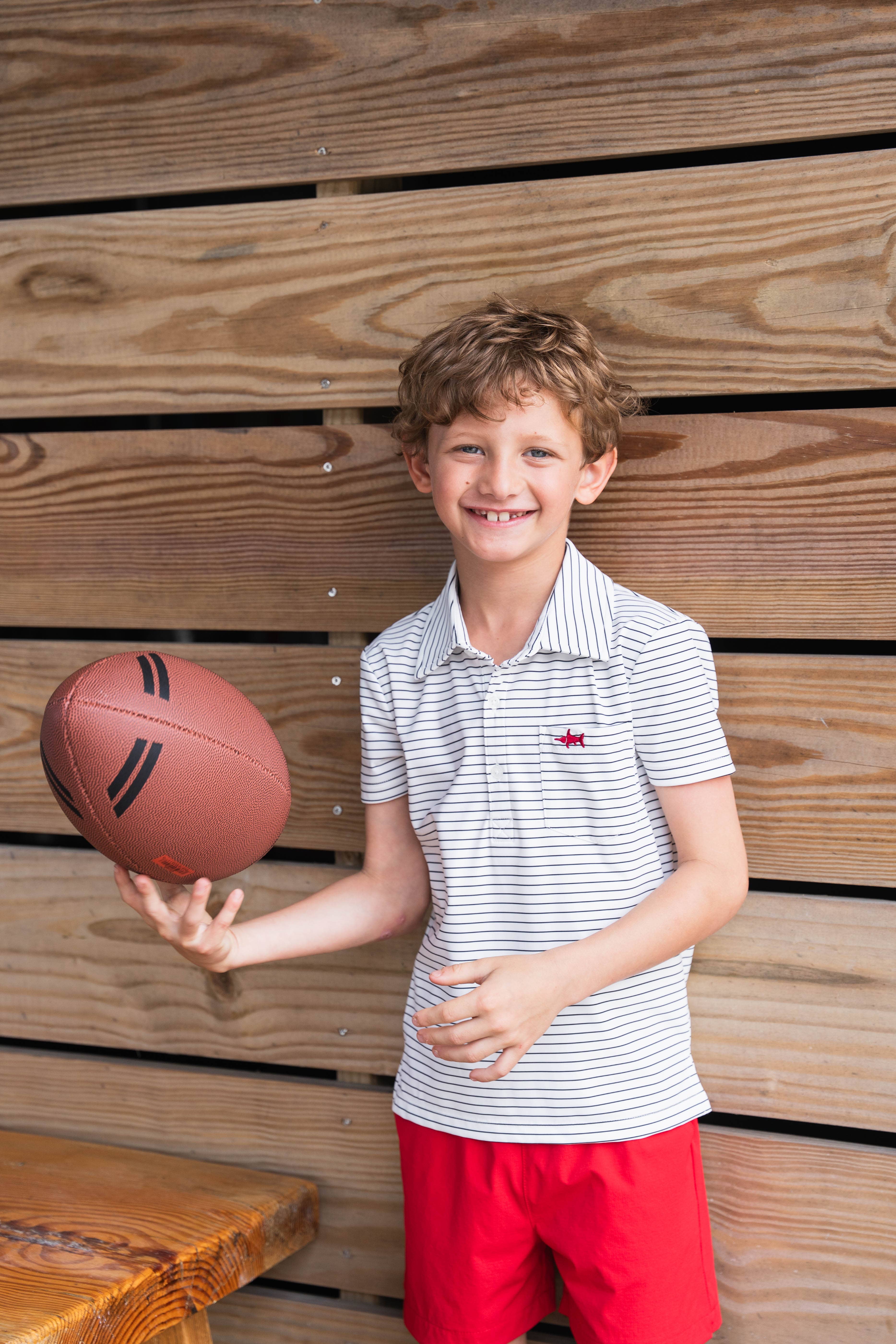 Marco Boys Performance Polo White Stripe for wholesale on Faire0