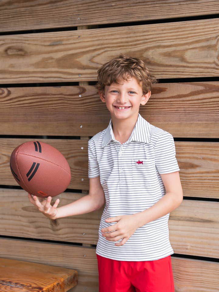 Marco Boys Performance Polo White Stripe for wholesale on Faire