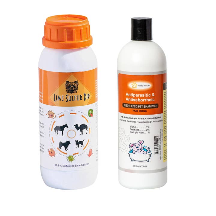 Healthy Paw Life - Wholesale Pet Shampoo - Dog - Healthy Paw Life Skin & Coat Care Combo - Lime Sulfur Dip 16 oz + Antiparasitic & Antiseborrheic Dog Shampoo 16 oz