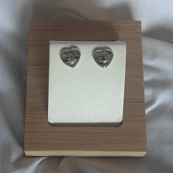 Crushed Violets Heart Studs for wholesale by Chloe May Creations