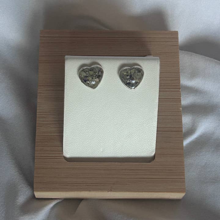 Crushed Violets Heart Studs for wholesale by Chloe May Creations