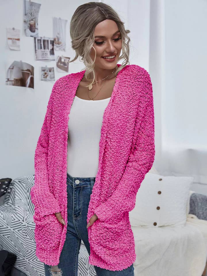Hope Horizon LLC – wholesale Kofta - Dam – Valentino Rosa Chunky Stickad Öppen Cardigan w/Fickor
