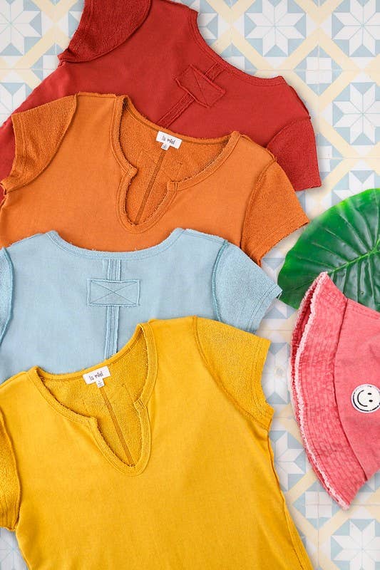 La Miel - Wholesale Gebreide top - Dames - JBT7655-getextureerde top van zachte badstof met ruwe rand en korte mouwen22