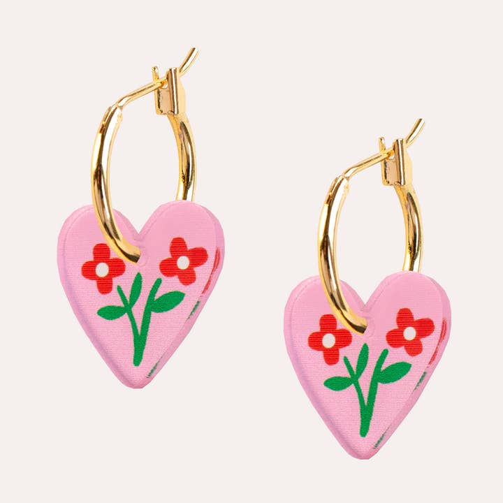 Boucles d'oreilles mini créoles cœur | Rose | Cadeau de bijoux pour la vente par Natalie Lea Owen – Handmade Jewellery & Greeting Cards