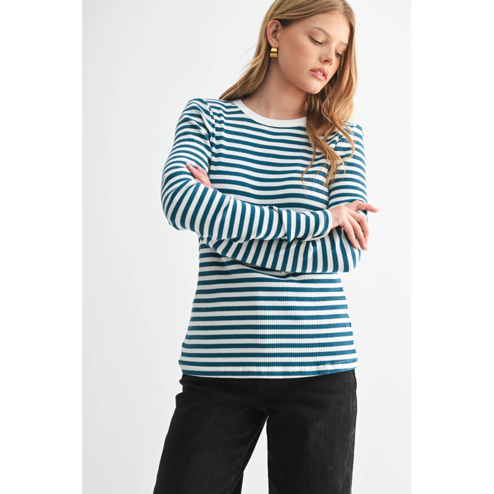 FUN2FUN – Top de malha - Mulher por atacado – TOP DE MALHA DE MANGA COMPRIDA A RISCAS2