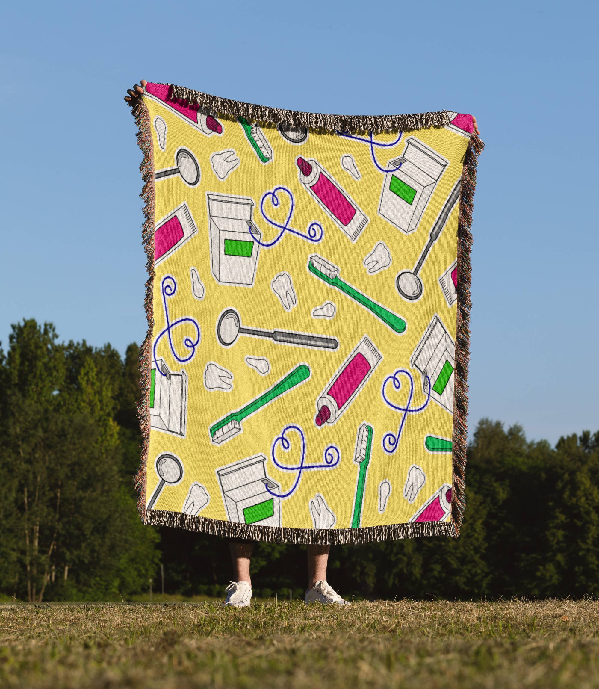 3dRose - Wholesale Throw Blanket - 3dRose, Cute Dentist Dental Hygienist Print Yellow, Blanket1