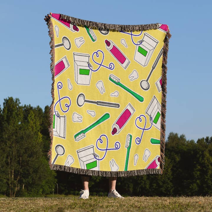 3dRose - Vendita all'ingrosso Plaid - 3dRose, Stampa Carina Dentista Igienista Dentale Gialla, Coperta1