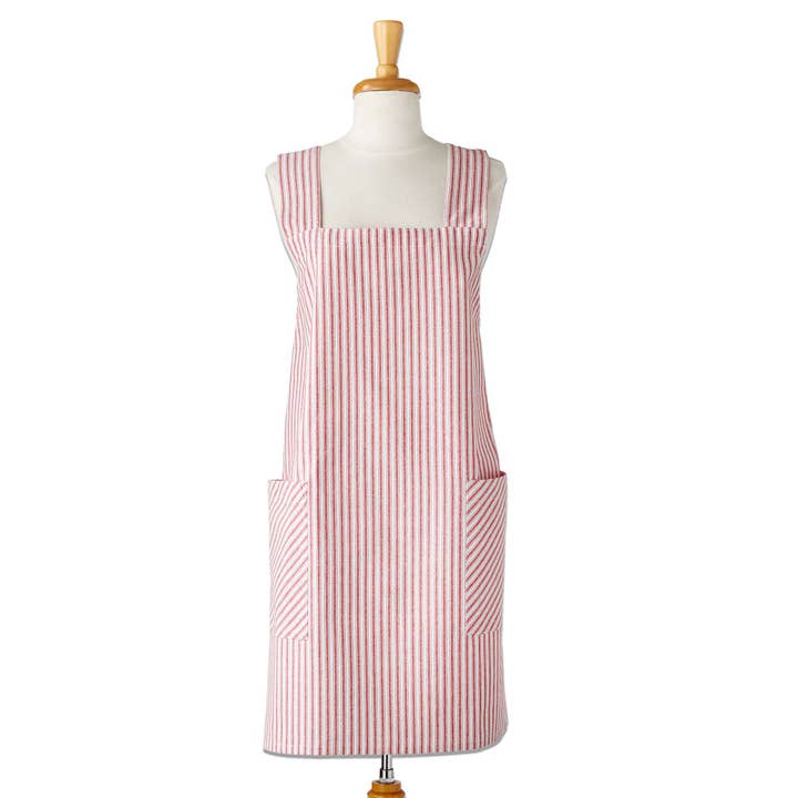 Red White Ticking Stripe Pinafore Apron for wholesale on Faire