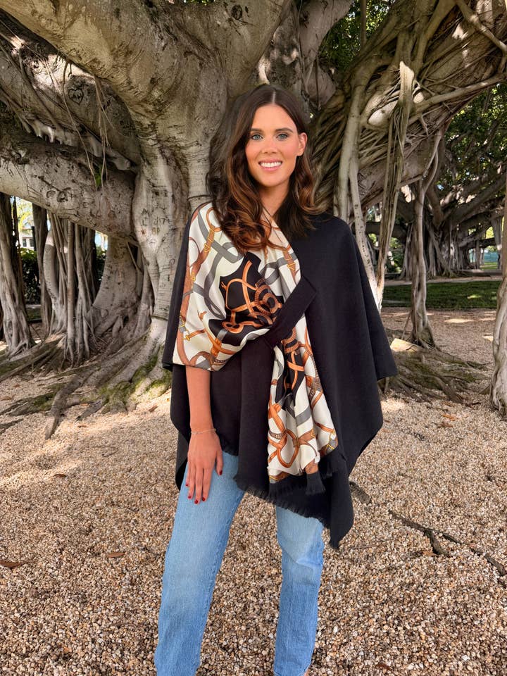 Pull Through Wrap / Black / Black Motif for wholesale by Stacy Bradley Design