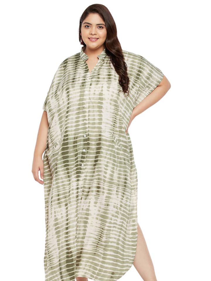Polyester Olive Tie Die Women Plus Size Kaftan With Pocket for wholesale by GYPSIE BLU