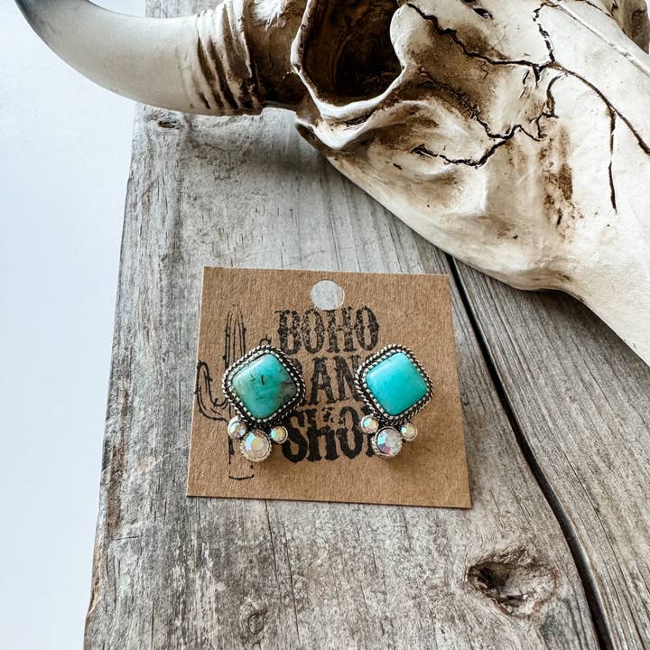 Boho Ranch Shop - Wholesale Stud/Post Earrings - Western Diamond Shape Stone Stud Earrings
